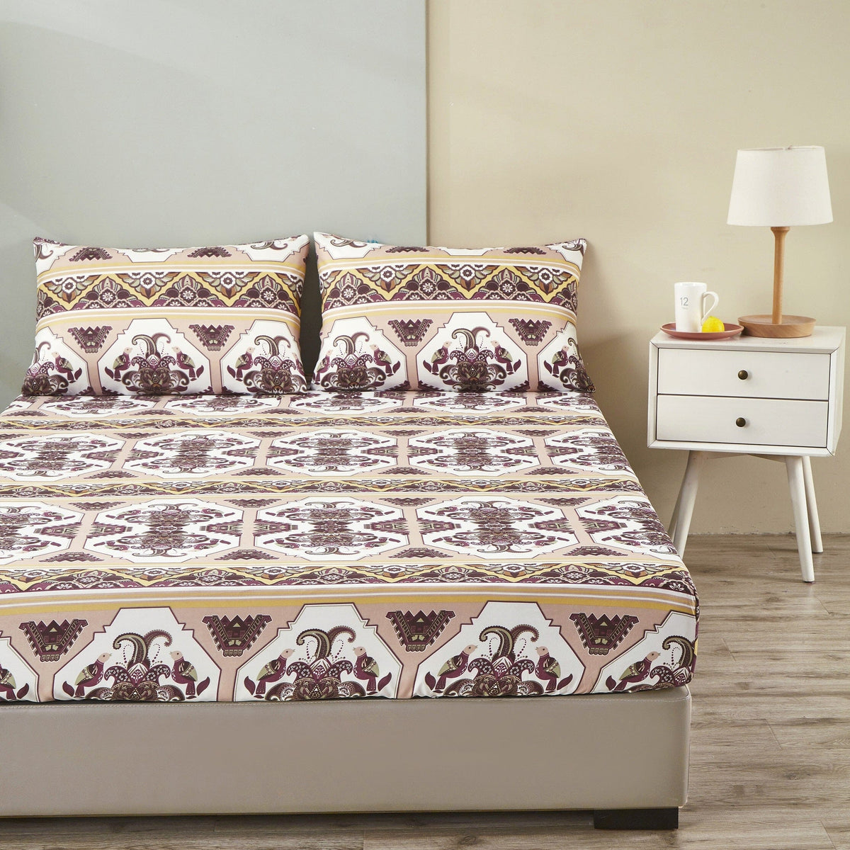 DaDa Bedding Majestic Oriental Kilim Fitted Sheet - w/ Pillow Cases Royal Persian Traditional Design Intricate Ornate Ornament Print