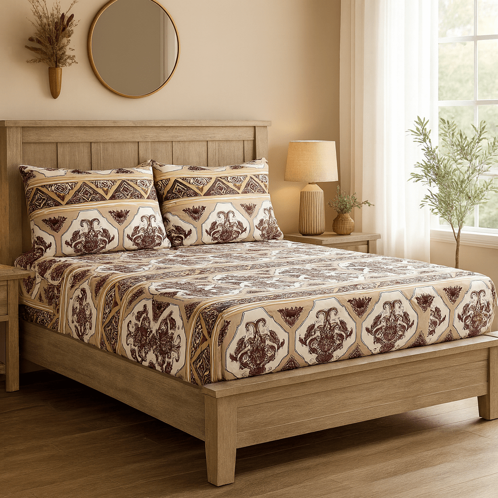 DaDa Bedding Majestic Oriental Kilim Fitted Sheet - w/ Pillow Cases Royal Persian Traditional Design Intricate Ornate Ornament Print
