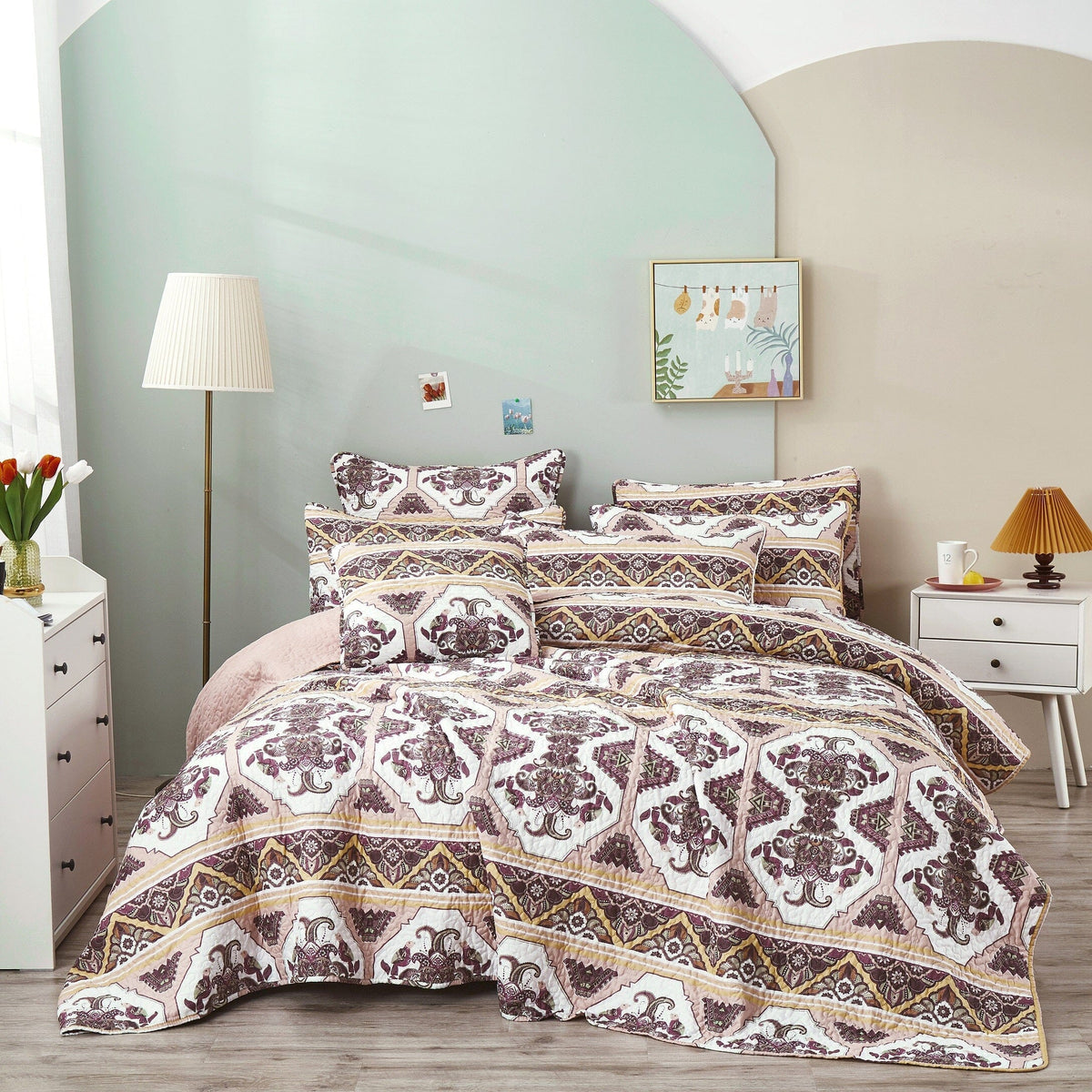 DaDa Bedding Majestic Oriental Kilim Bedspread - Royal Persian Traditional Design Intricate Ornate Ornament Print Coverlet w/ Shams