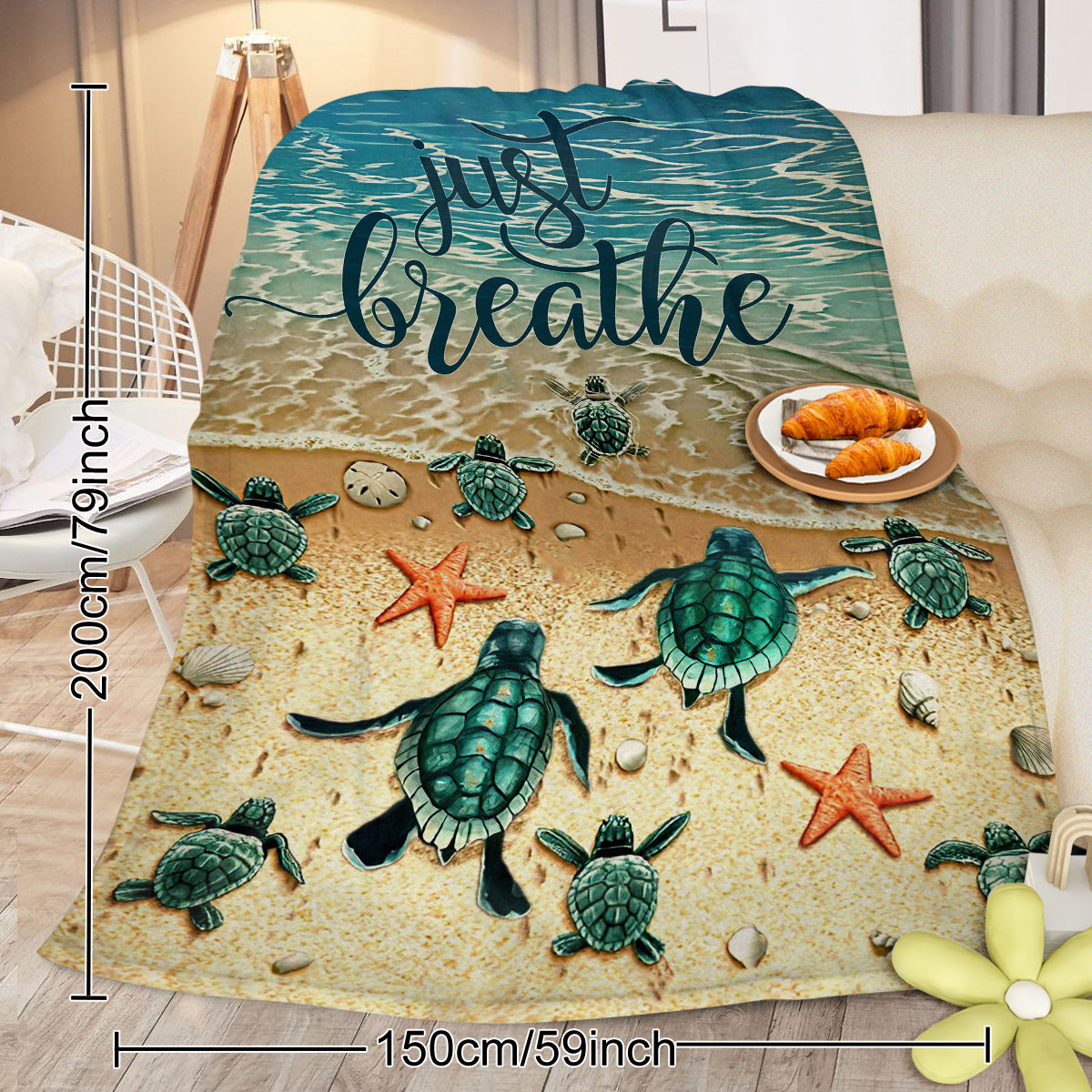 Tropical Baby Sea Turtle Flannel Fleece Blanket 3D Ocean Waves Flannel Soft Plush Throw Blanket Cozy Blankets For Bed Chair Car Sofa Couch Bedroom 75x100cm 130x150cm