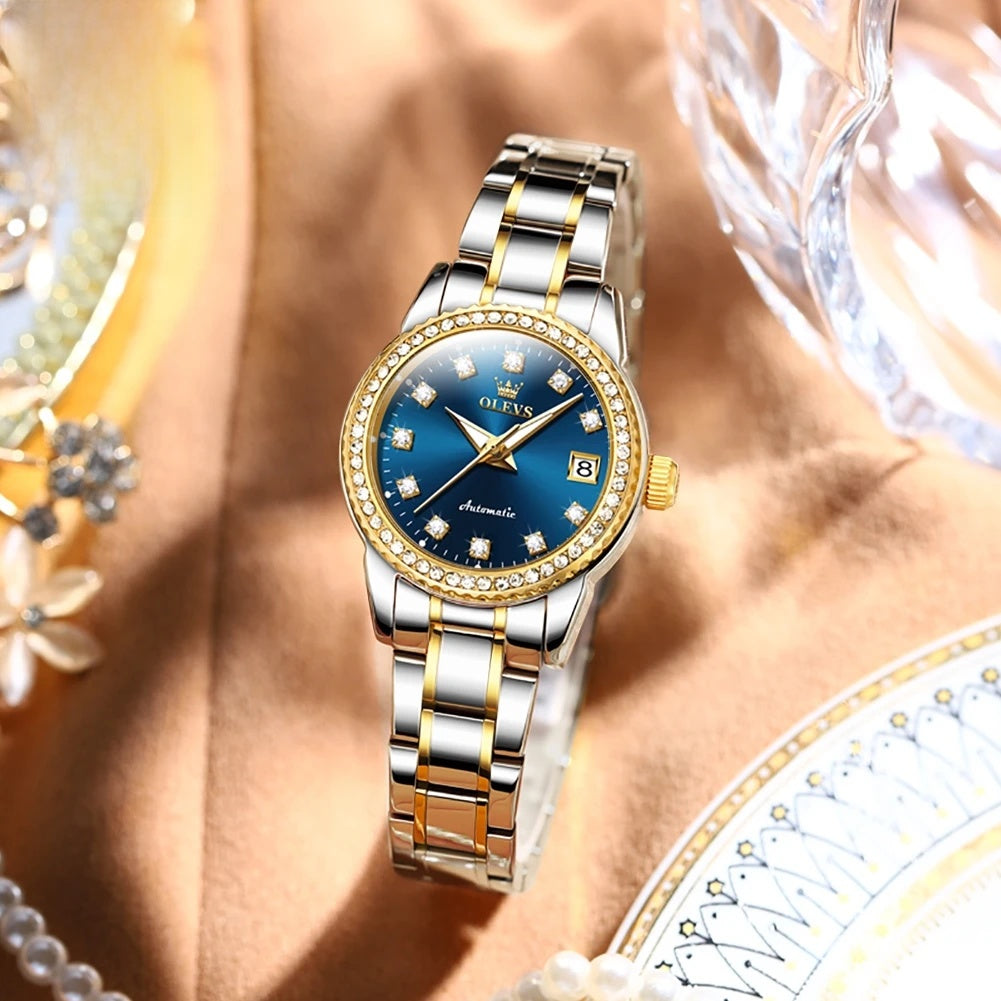 Women's Automatic Mechanical Diamond Dial Stainless Watch