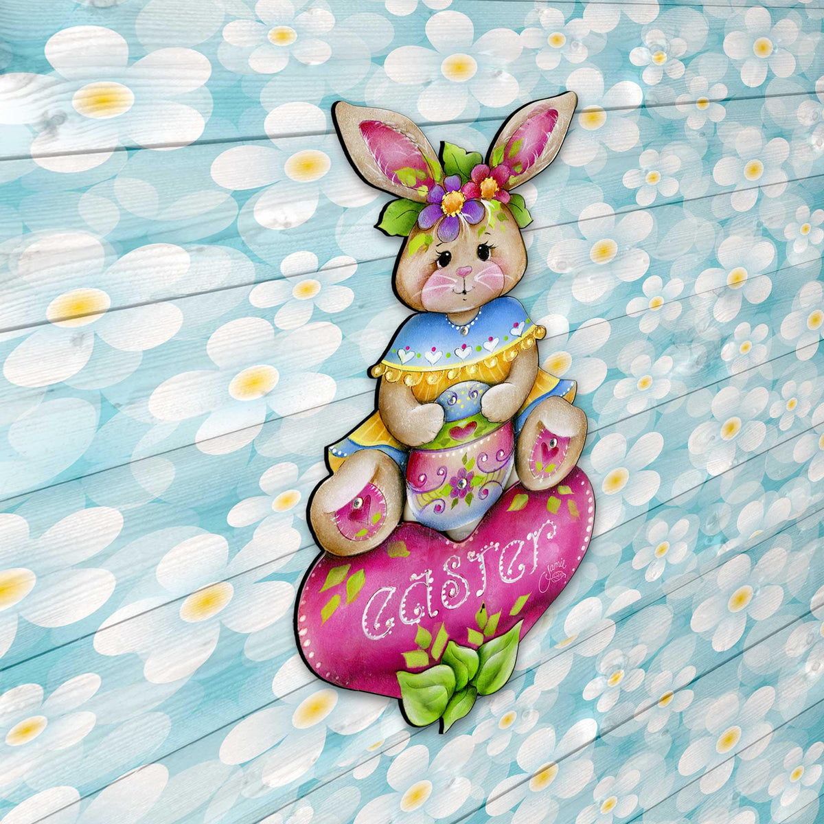 Handcrafted Easter Bunny Wooden Door Hanger – Easter Gift - Spring Wall Decor - Easter Front Door Sign by J. Mills-Price - 8652826H