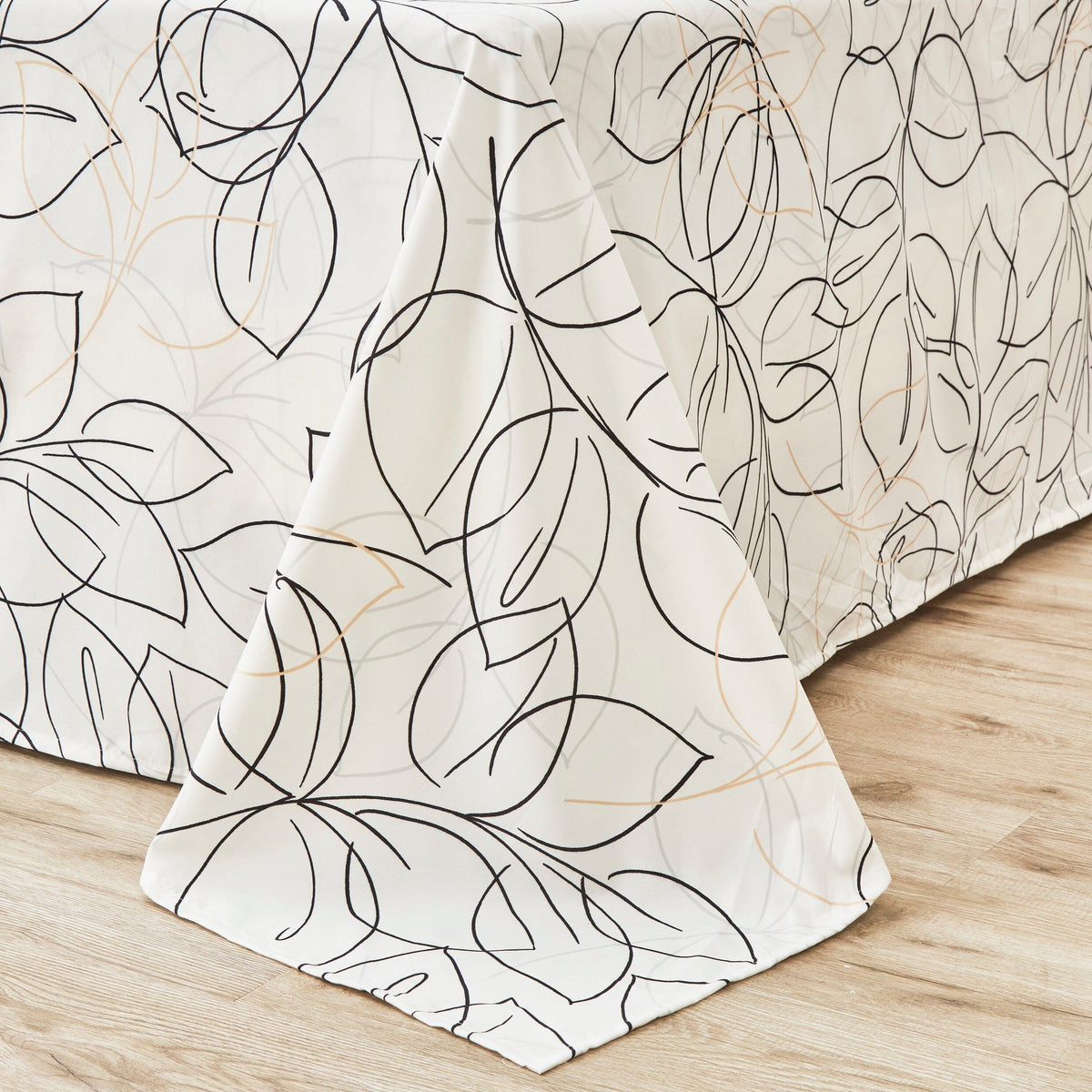 Tache Modern Abstract Leaf Line Art Foliage White Grey Black Gold Fitted Sheet / Flat Sheet (TJ3571)