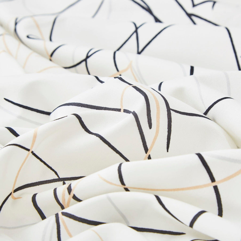 Tache Modern Abstract Leaf Line Art Foliage White Grey Black Gold Fitted Sheet / Flat Sheet (TJ3571)