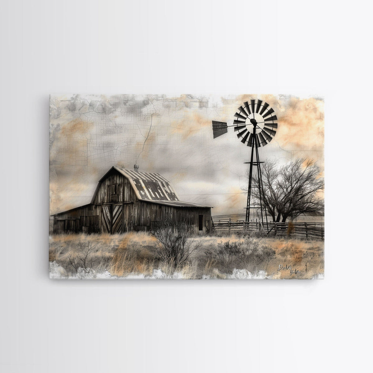 Farmhouse Barn Wall Art Canvas Print Painting Metal Art Vintage Decor Country Art Wood Frame Art Rustic Primitive Art Old Barn Painting