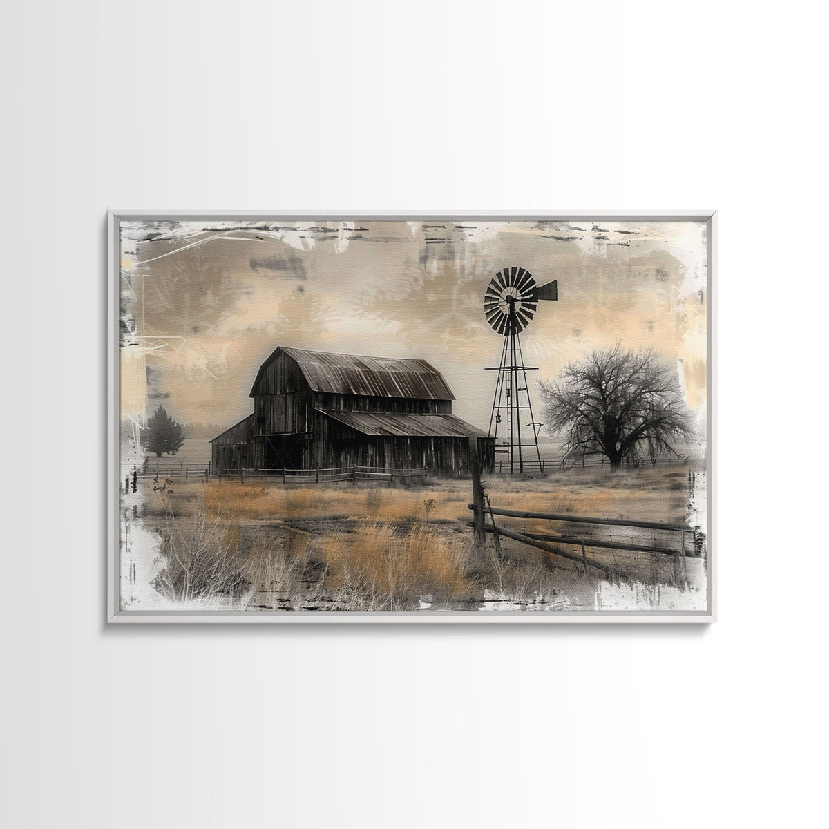 Farmhouse Barn Wall Art Canvas Print Painting Metal Art Vintage Decor Country Art Wood Frame Art Rustic Primitive Art Old Barn Painting