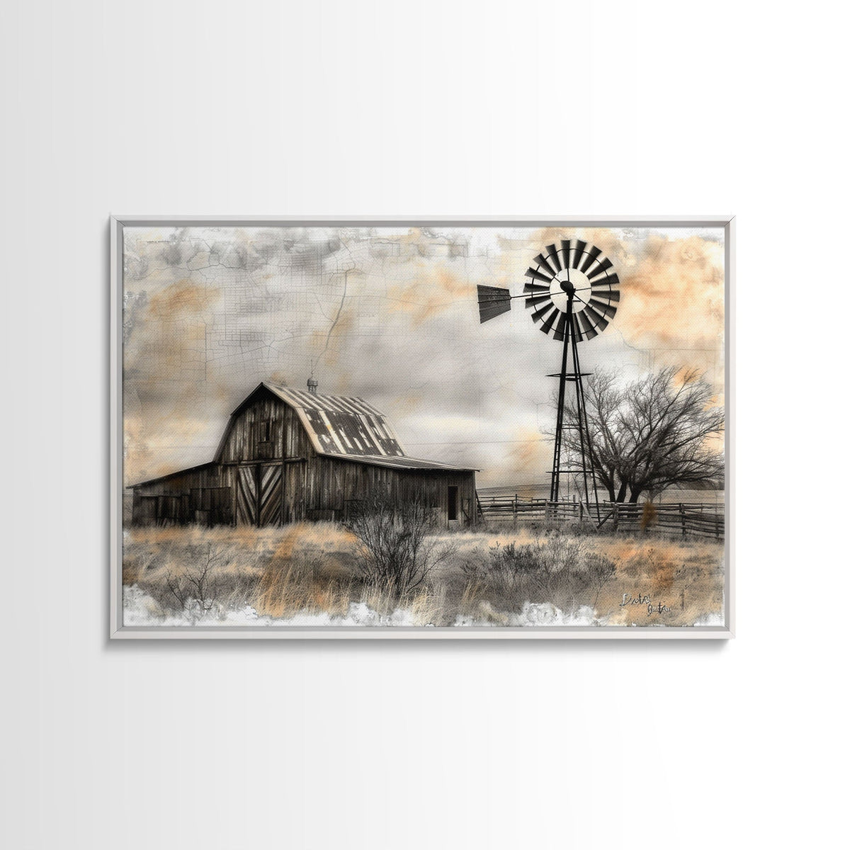 Farmhouse Barn Wall Art Canvas Print Painting Metal Art Vintage Decor Country Art Wood Frame Art Rustic Primitive Art Old Barn Painting