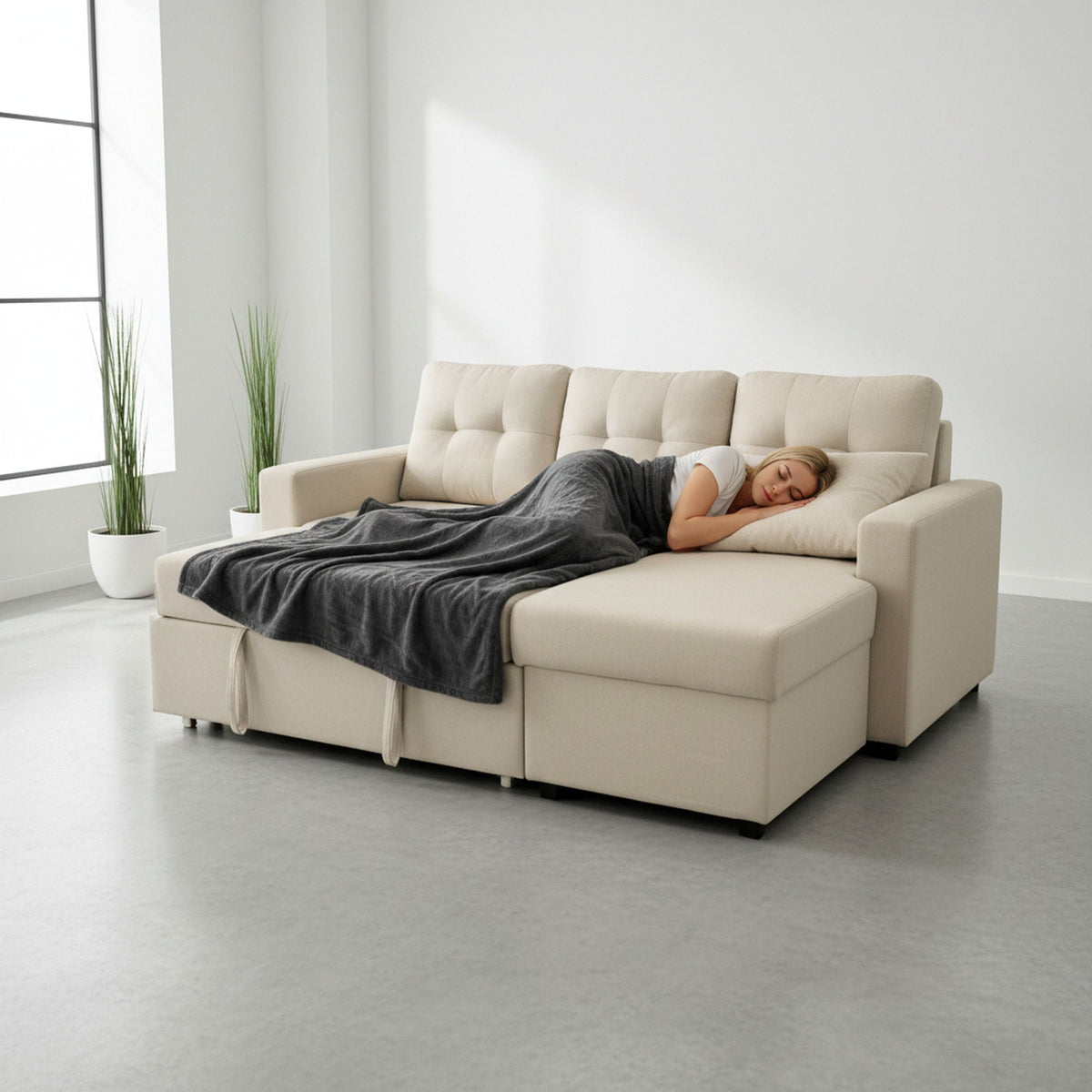 Convertible L Shaped Sectional Sleeper Sofa Bed, Saving Pull Out Couch