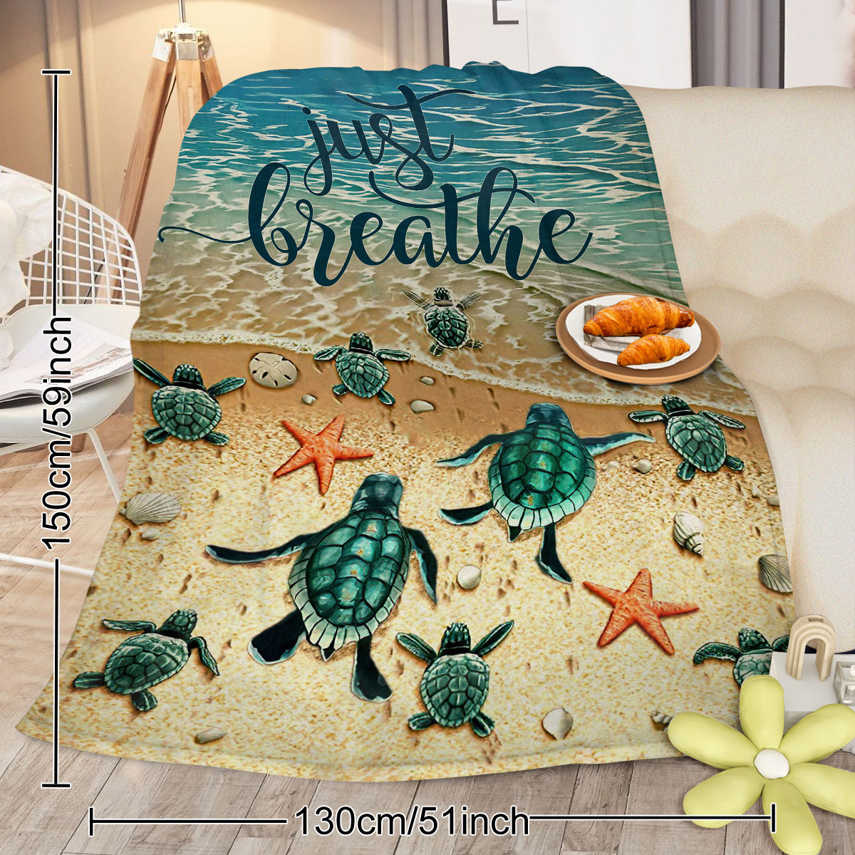 Tropical Baby Sea Turtle Flannel Fleece Blanket 3D Ocean Waves Flannel Soft Plush Throw Blanket Cozy Blankets For Bed Chair Car Sofa Couch Bedroom 75x100cm 130x150cm