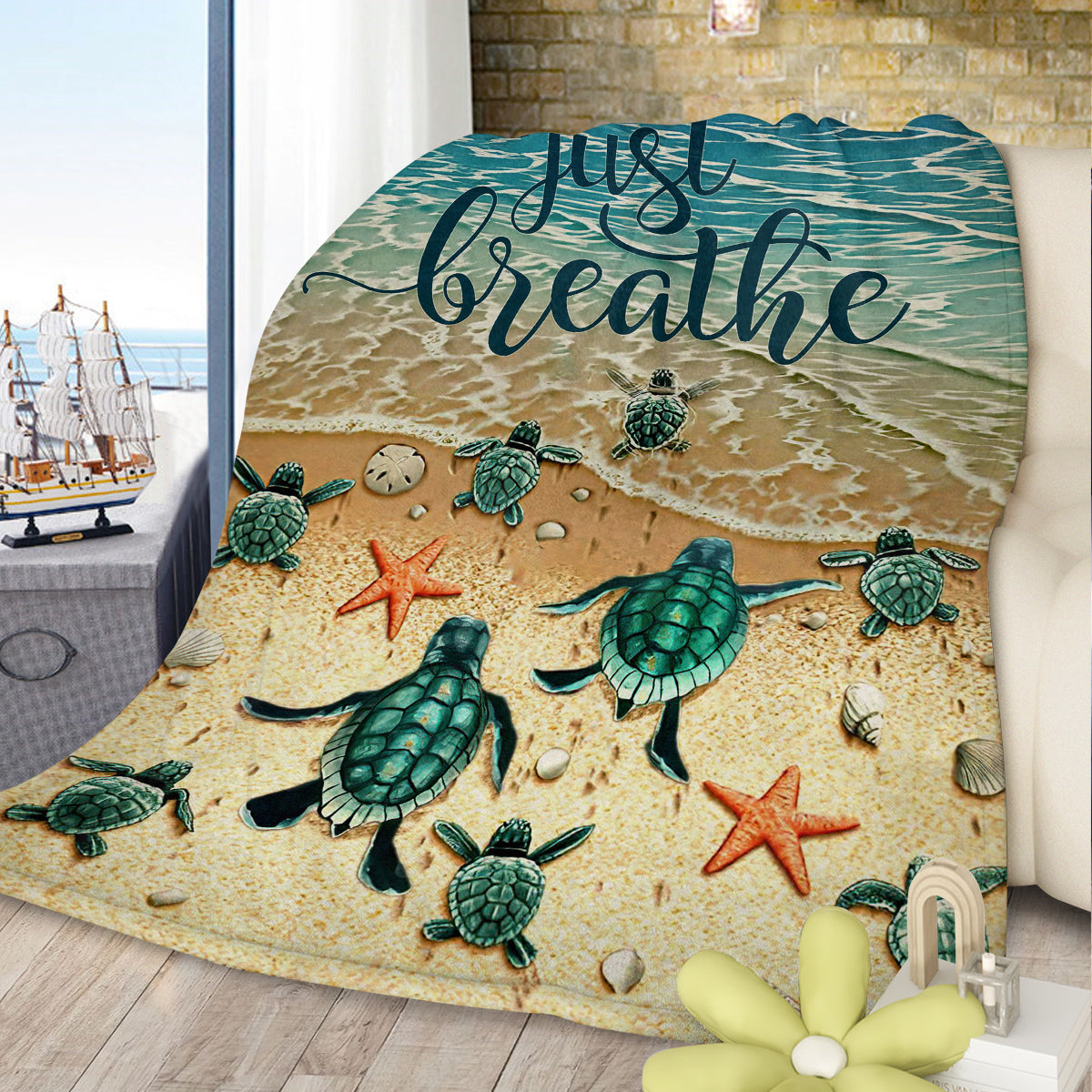 Tropical Baby Sea Turtle Flannel Fleece Blanket 3D Ocean Waves Flannel Soft Plush Throw Blanket Cozy Blankets For Bed Chair Car Sofa Couch Bedroom 75x100cm 130x150cm