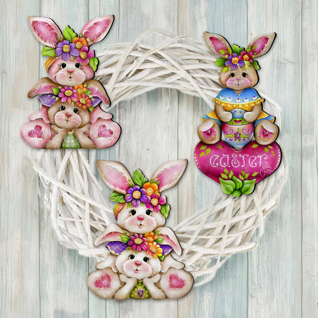 Easter Bunnies Clip-On Eco Wood Decorative Ornaments Set of 3 by J. Mills-Price - Easter Spring Decor - 8091046C-S3