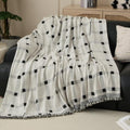 Fennco Styles Checkered Fringe Chenille Reversible Throw Blanket 50" W x 72" L - Black and White Plaid Woven Soft Blanket for Bed, Couch, Sofa, Home, Office and Holidays Décor