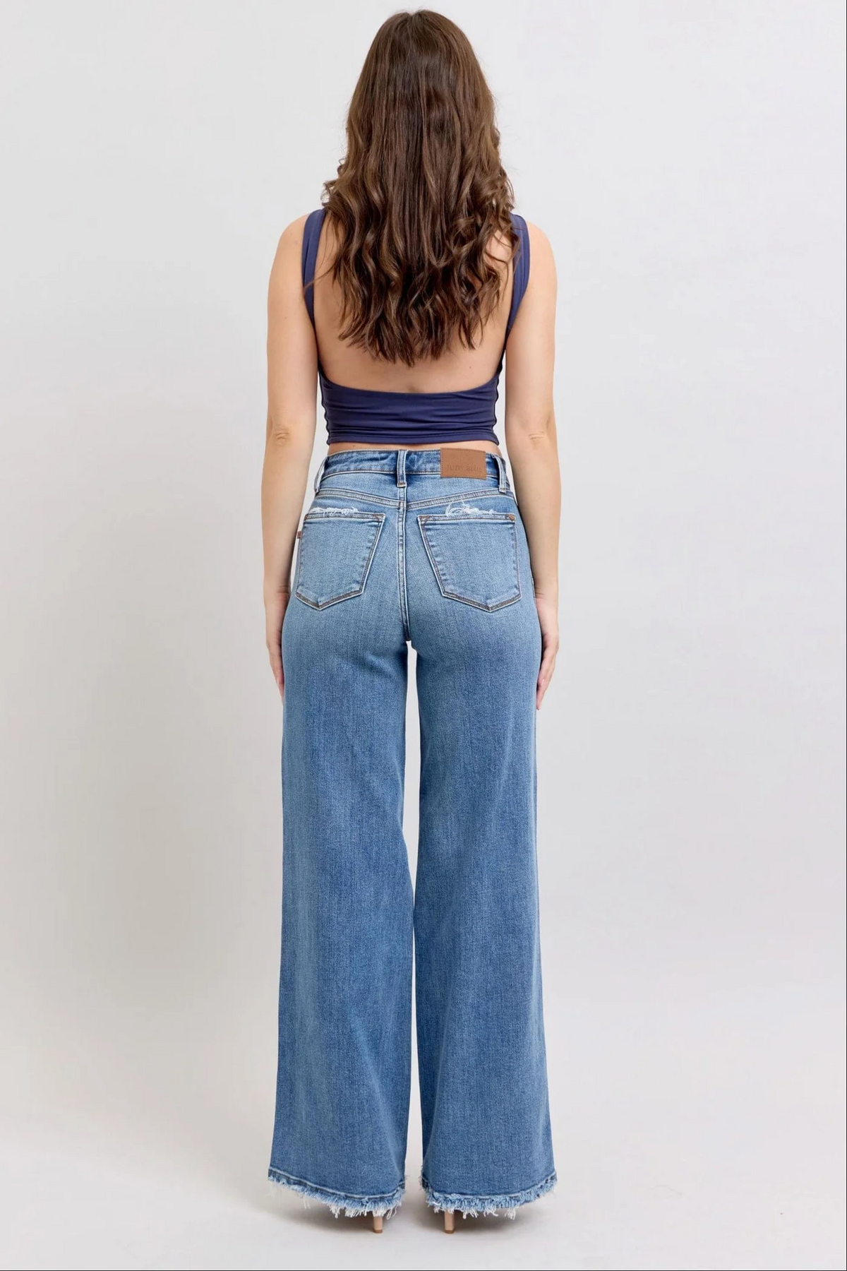 Judy Blue Lux High Waist Retro Wide Leg Jeans with Light Distressing