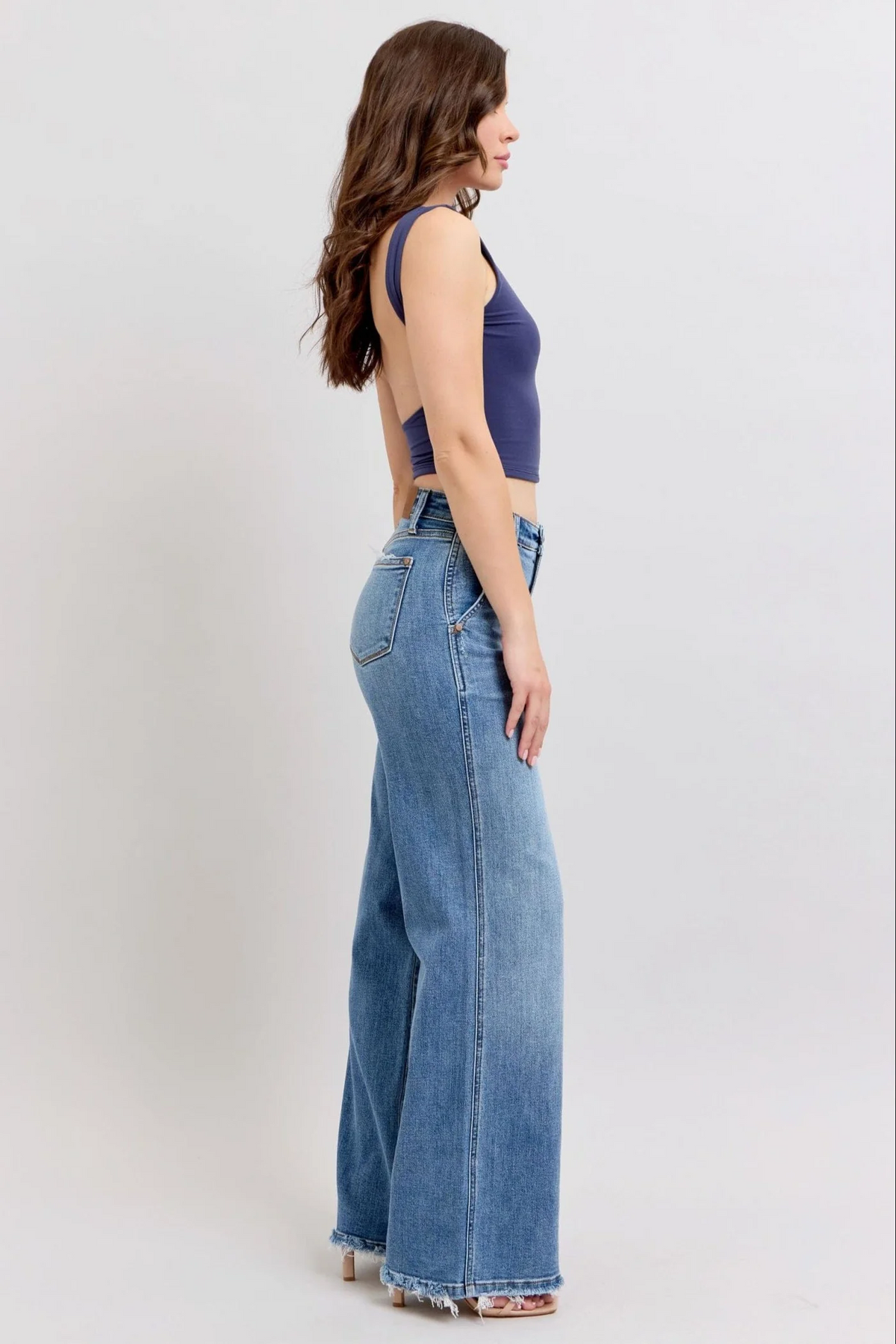 Judy Blue Lux High Waist Retro Wide Leg Jeans with Light Distressing