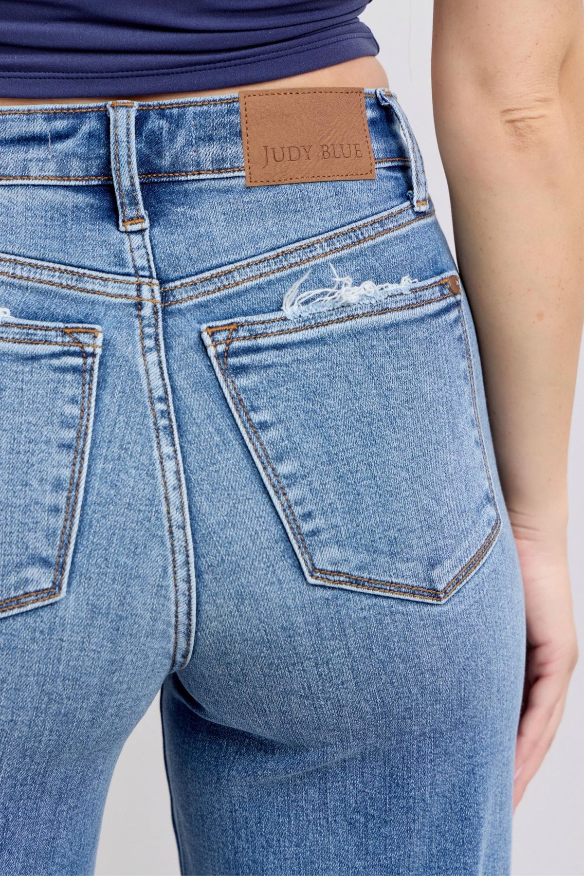 Judy Blue Lux High Waist Retro Wide Leg Jeans with Light Distressing