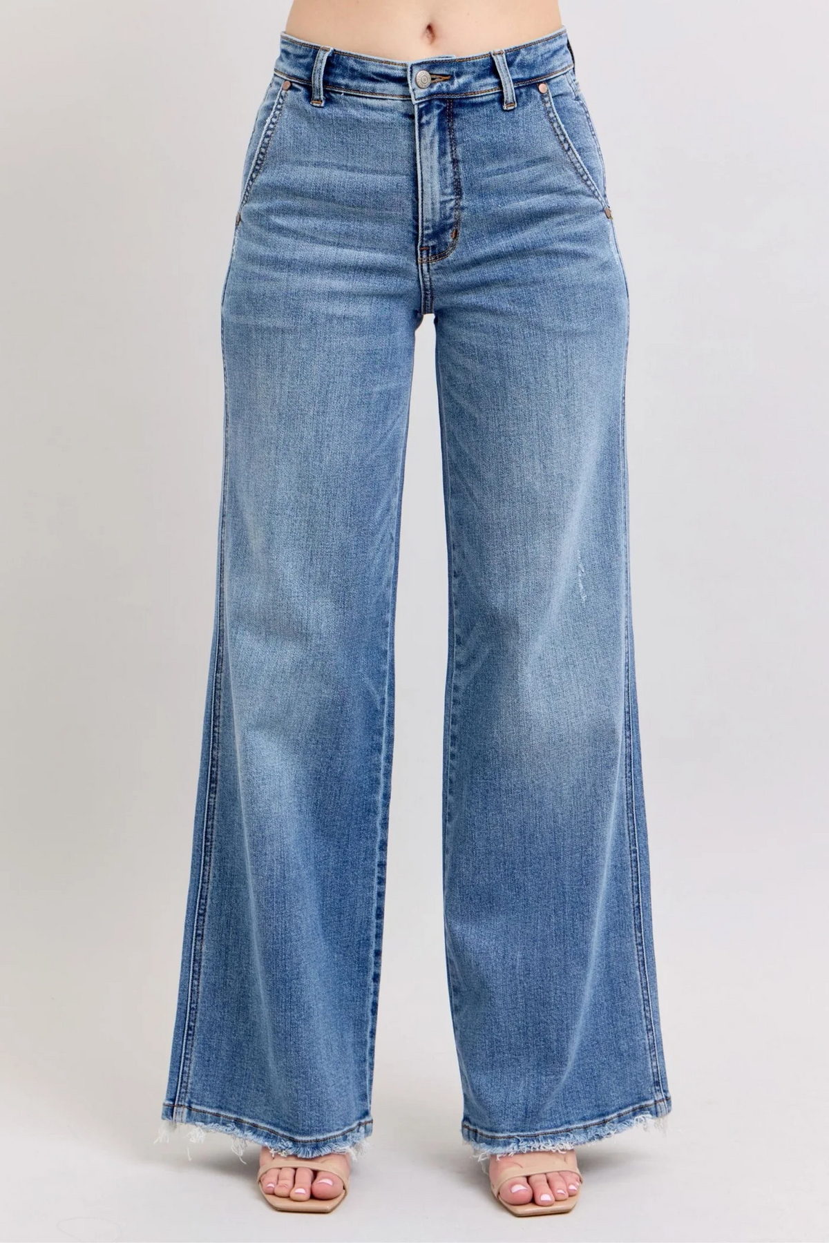 Judy Blue Lux High Waist Retro Wide Leg Jeans with Light Distressing