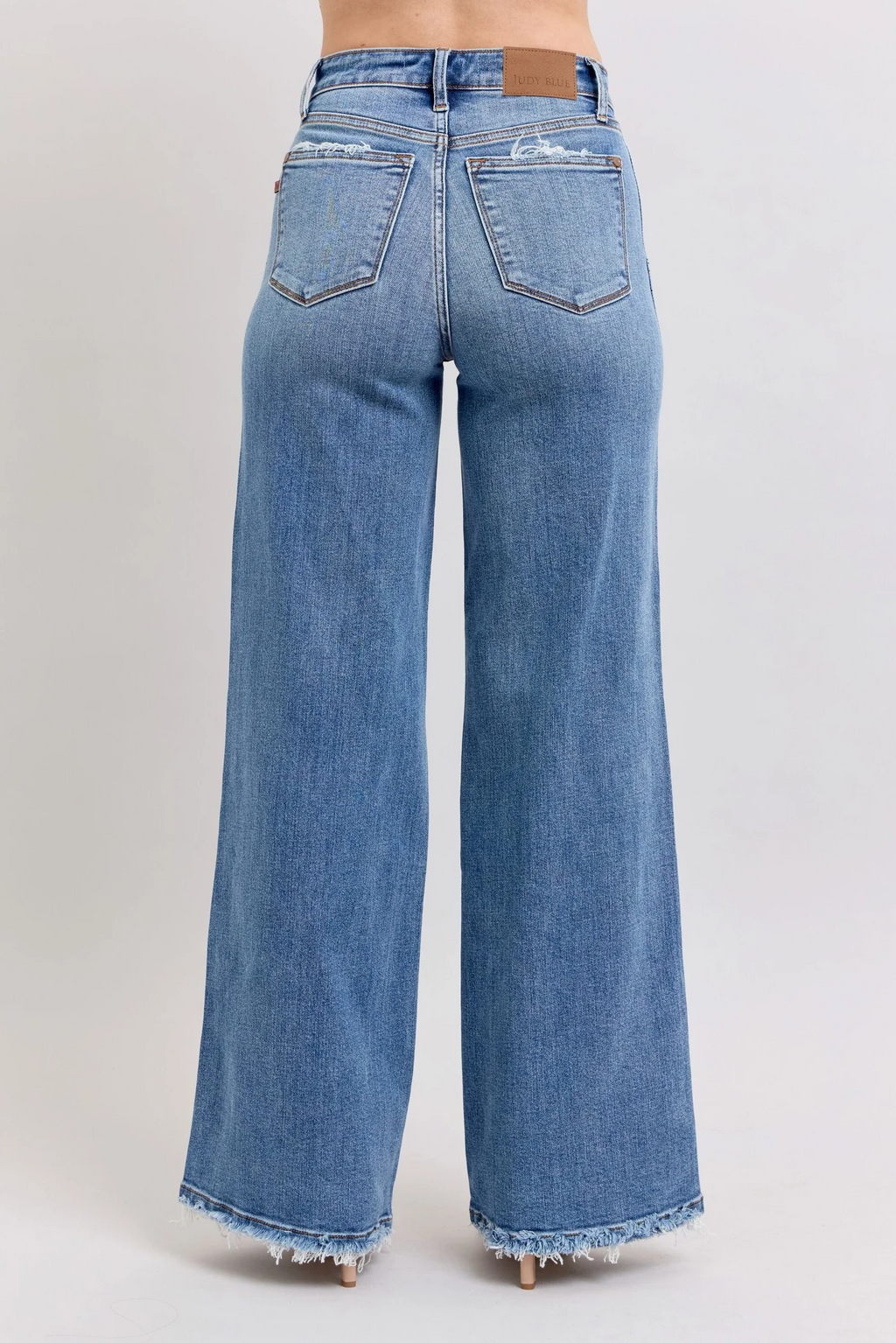 Judy Blue Lux High Waist Retro Wide Leg Jeans with Light Distressing