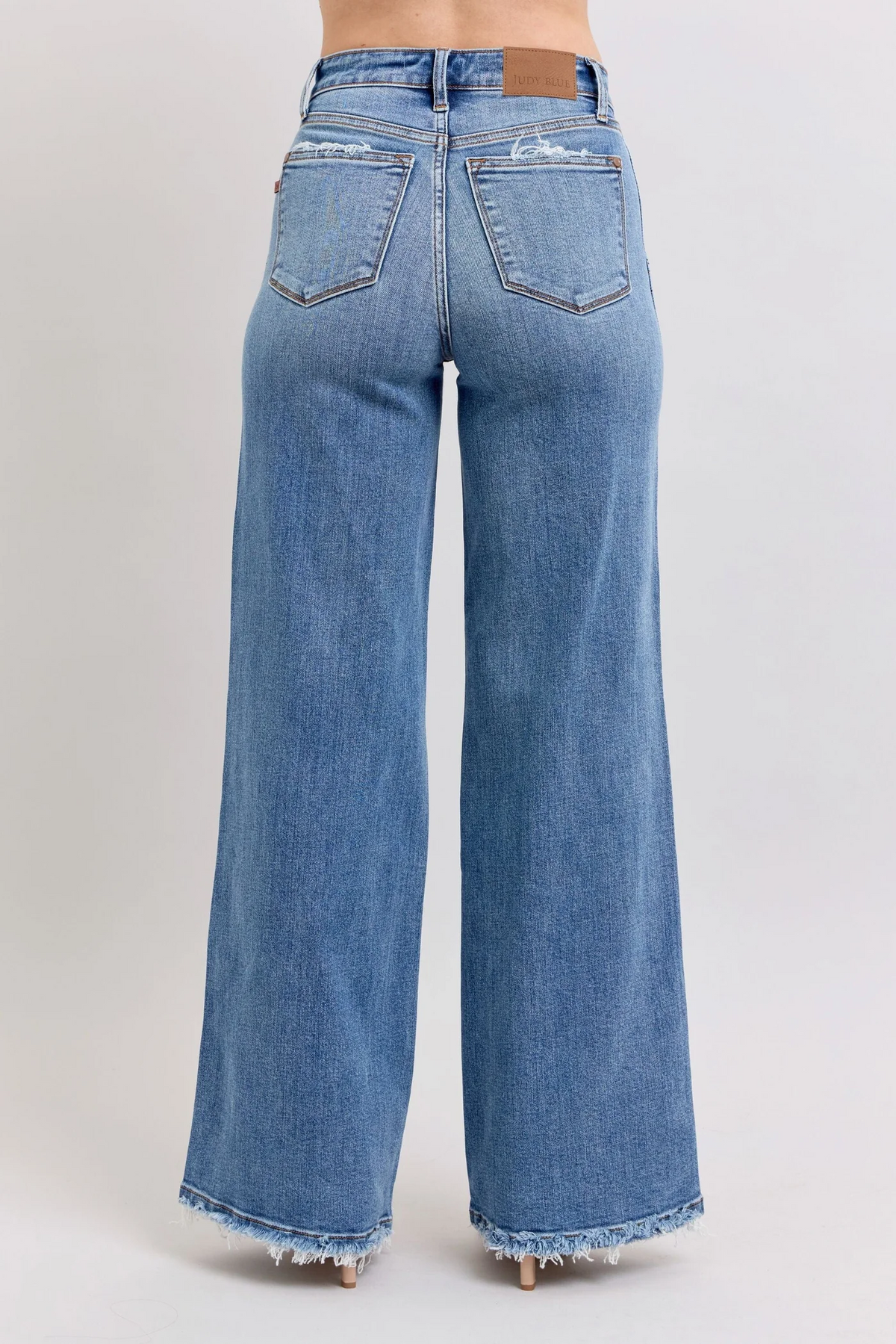 Judy Blue Lux High Waist Retro Wide Leg Jeans with Light Distressing