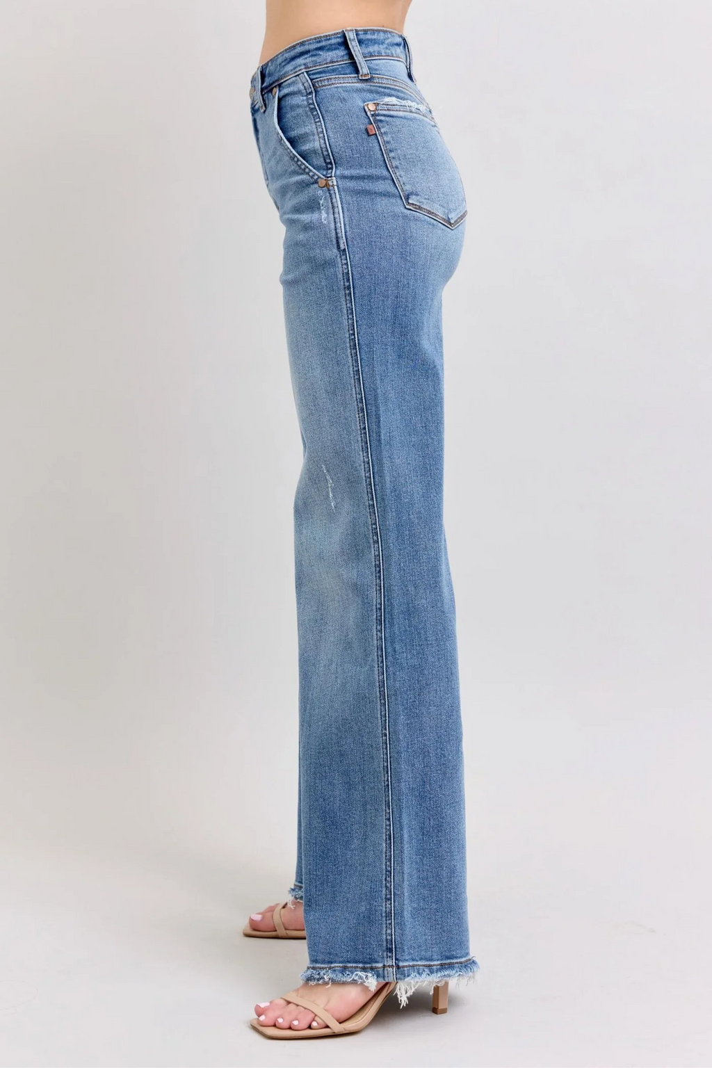 Judy Blue Lux High Waist Retro Wide Leg Jeans with Light Distressing