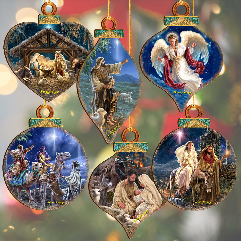 Handcrafted Christmas Ornaments Set of 6 - The Nativity Story Ornaments Set by D. Gelsinger – Nativity Holiday Decor - 8610107-S6
