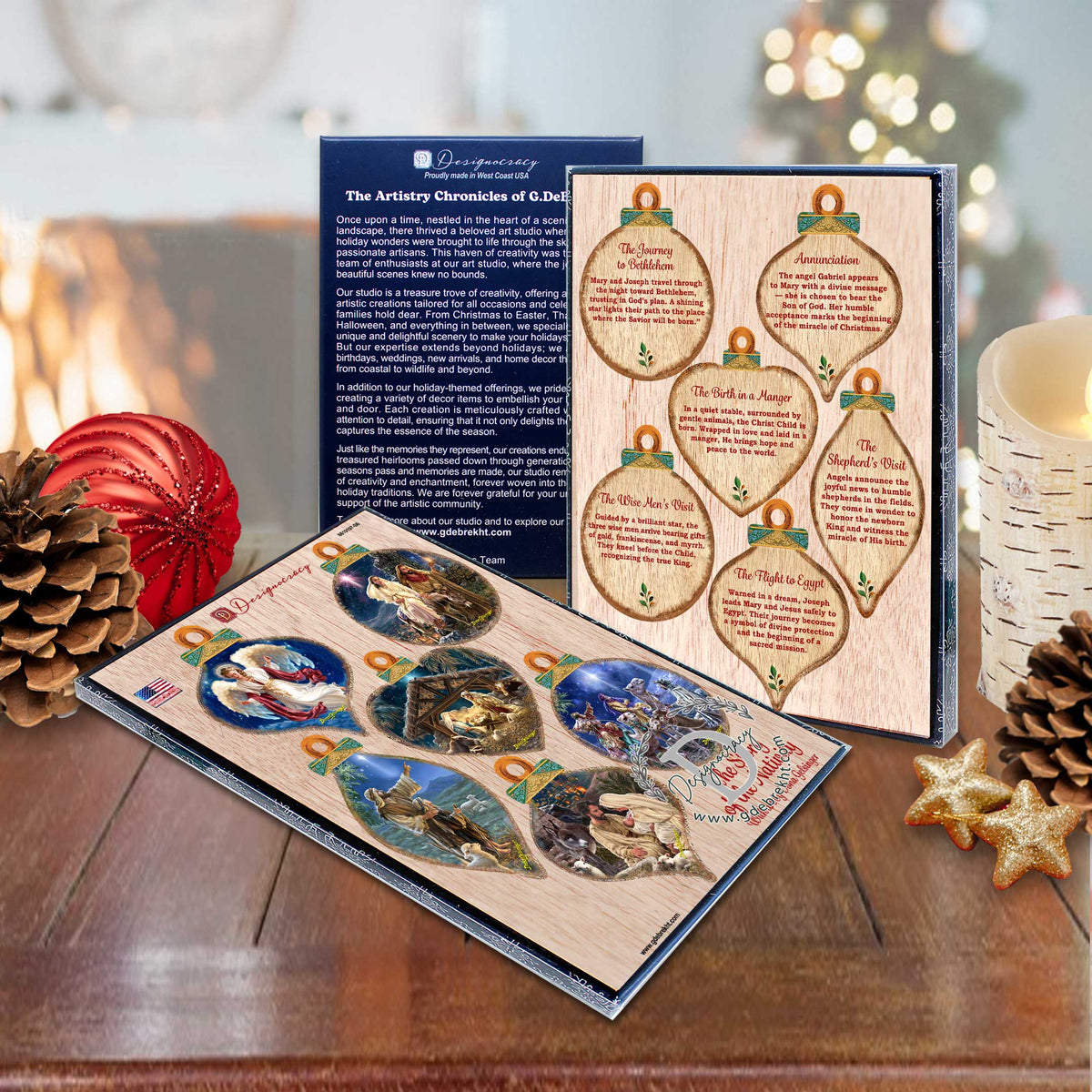 Handcrafted Christmas Ornaments Set of 6 - The Nativity Story Ornaments Set by D. Gelsinger – Nativity Holiday Decor - 8610107-S6