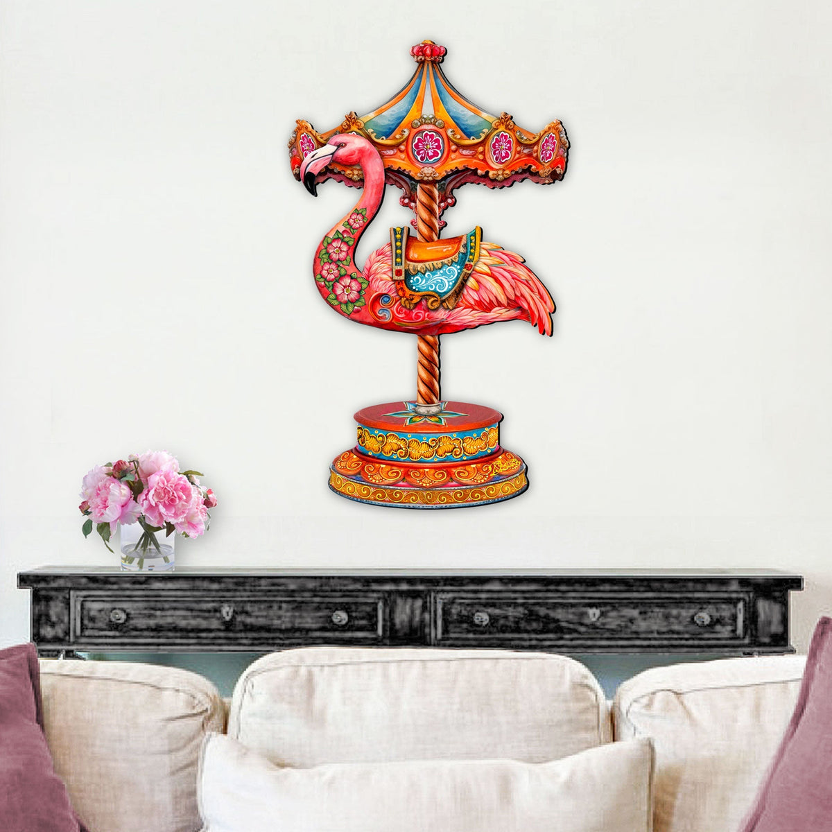 Pink Flamingo Carousel Holiday Door Decor by G. Debrekht - Love Kids Family Decor - 8652752H