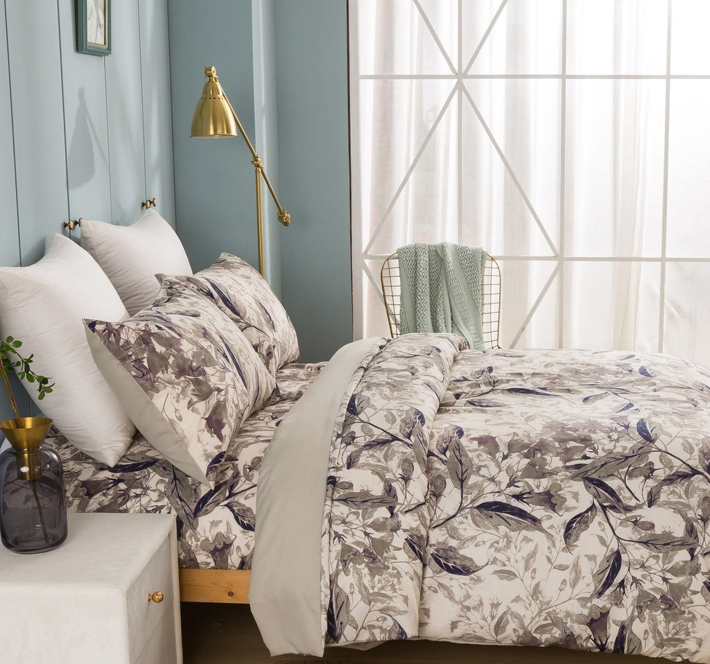 Tache Microfiber Abstract Wispy Leaf Taupe Grey Duvet Cover (JHW-843)