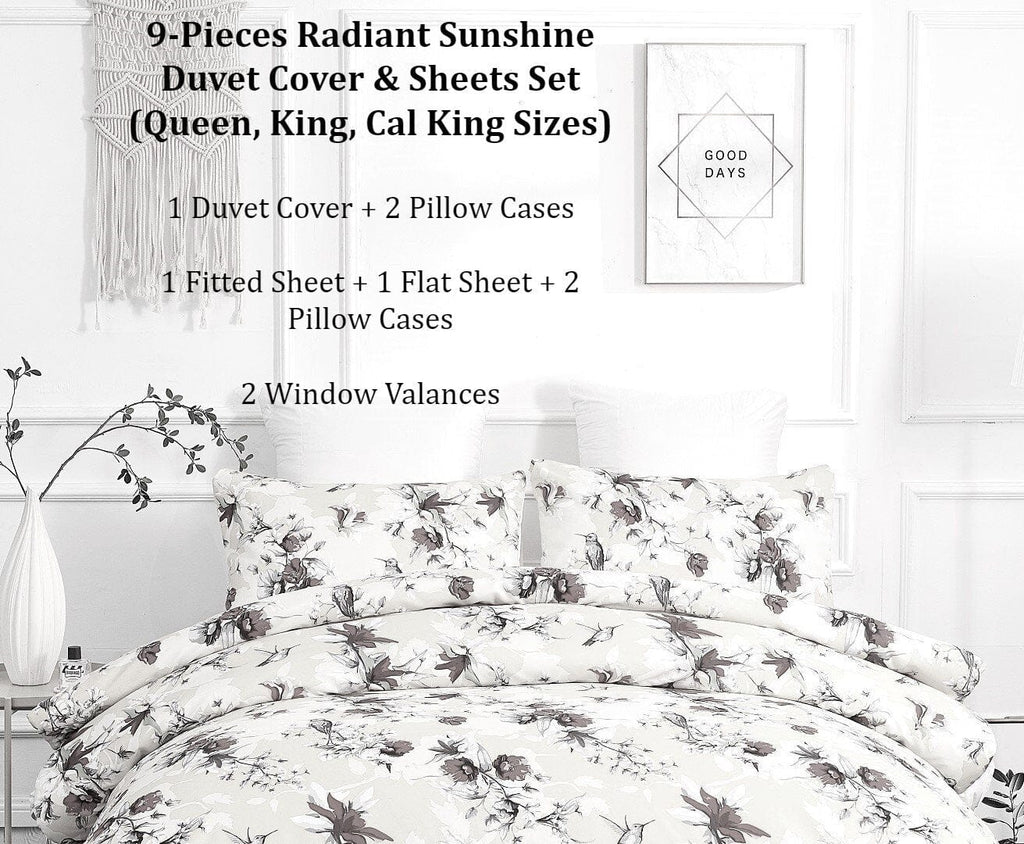 DaDa Bedding Yellow Hummingbird Duvet Cover, Sheets & Valance Set