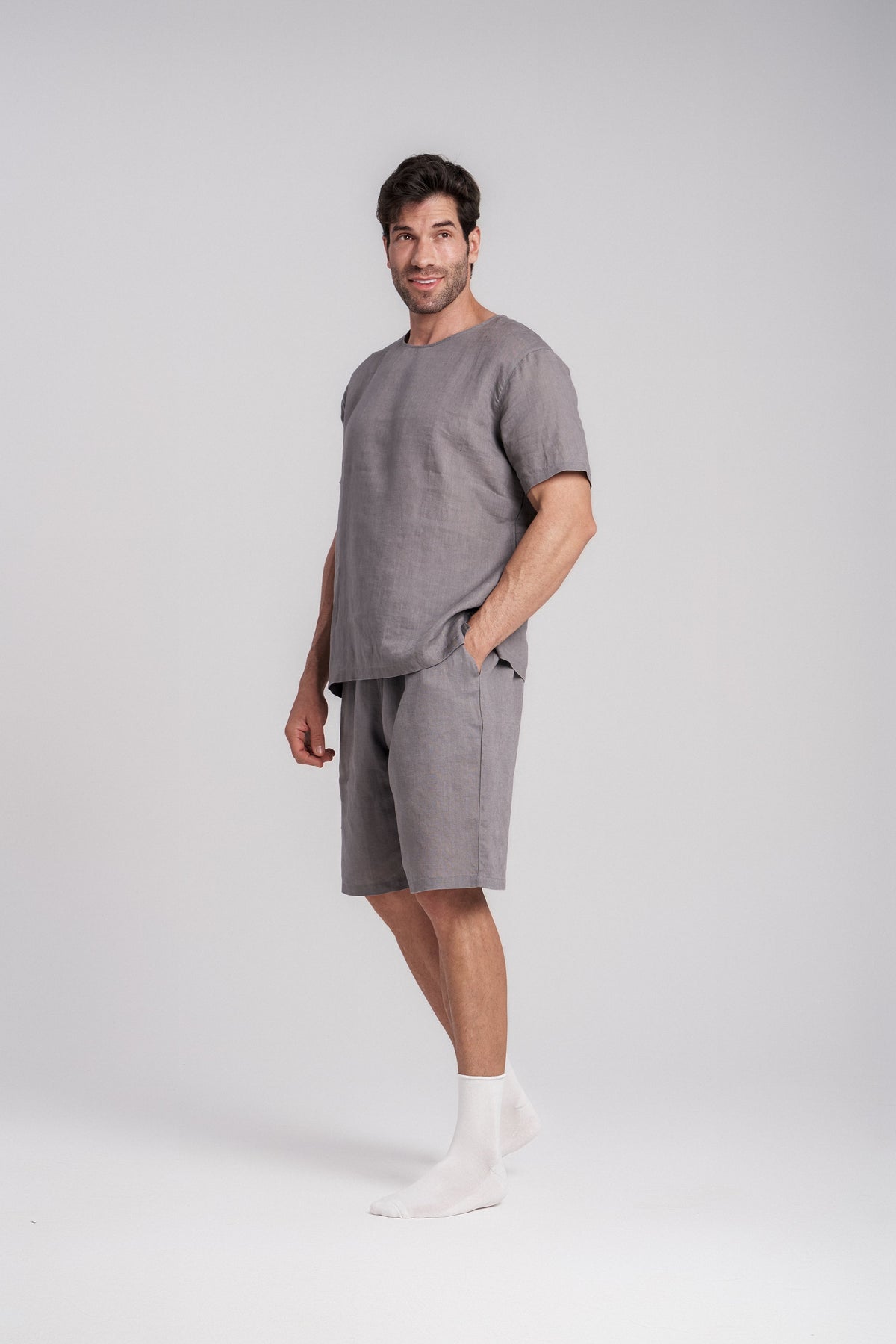 Men's Short-Sleeve Linen Sleepwear