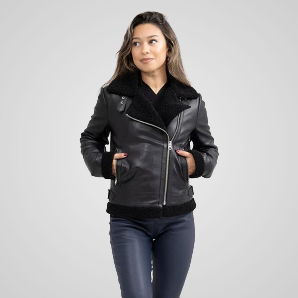 Chelsea Women's Leather Jacket Faux Shearling