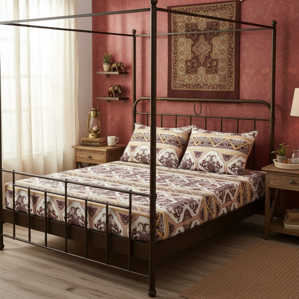 DaDa Bedding Majestic Oriental Kilim Fitted Sheet - w/ Pillow Cases Royal Persian Traditional Design Intricate Ornate Ornament Print