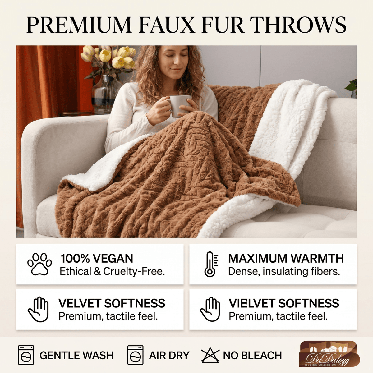 DaDa Bedding Brown Faux Fur Pet Blanket for Dogs & Cats – Washable Sherpa Throw