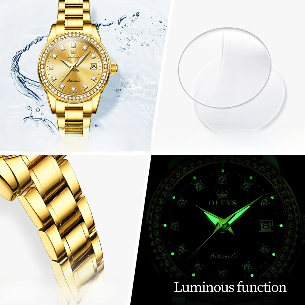 Women's Automatic Mechanical Diamond Dial Stainless Watch