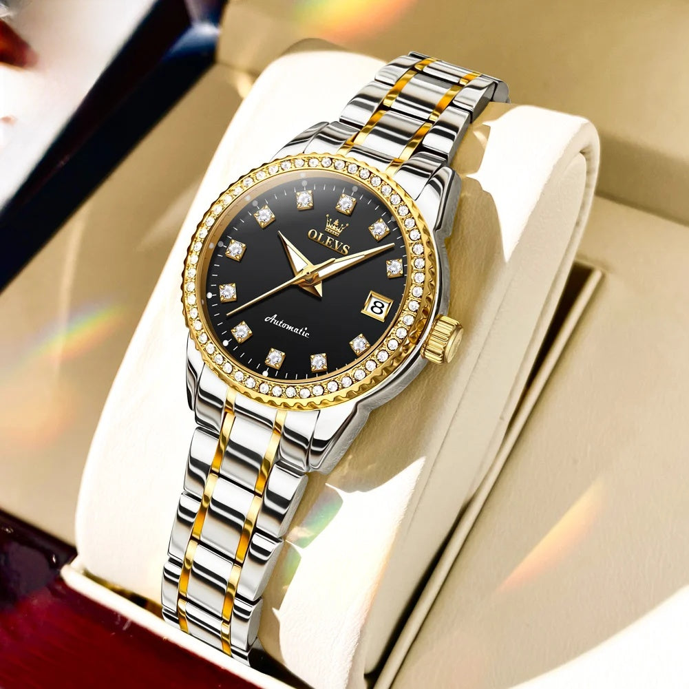 Women's Automatic Mechanical Diamond Dial Stainless Watch