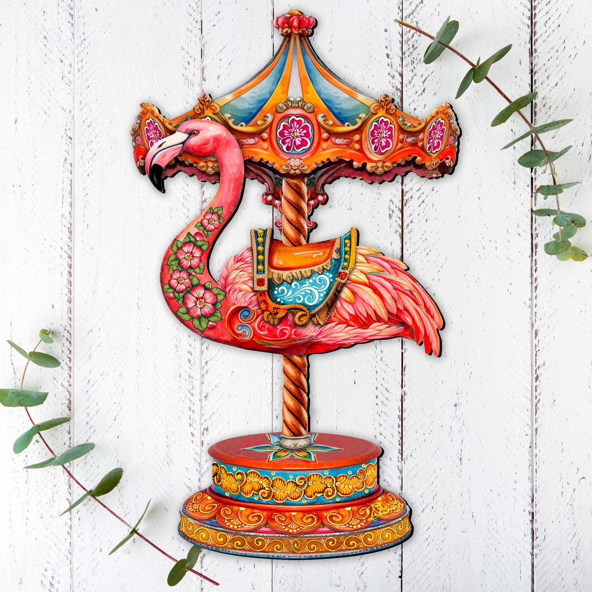 Pink Flamingo Carousel Holiday Door Decor by G. Debrekht - Love Kids Family Decor - 8652752H
