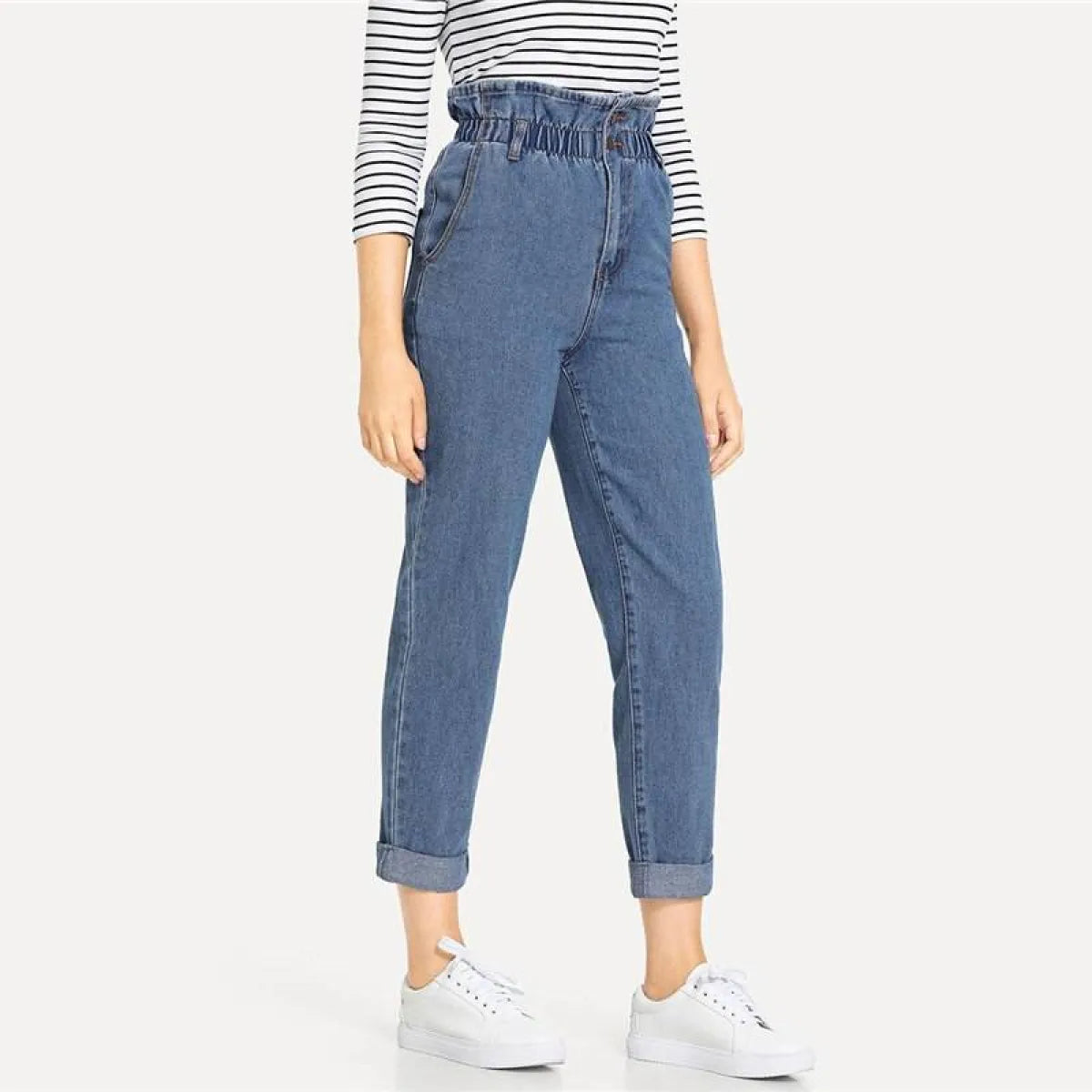 Women's High Waist Rolled Jeans