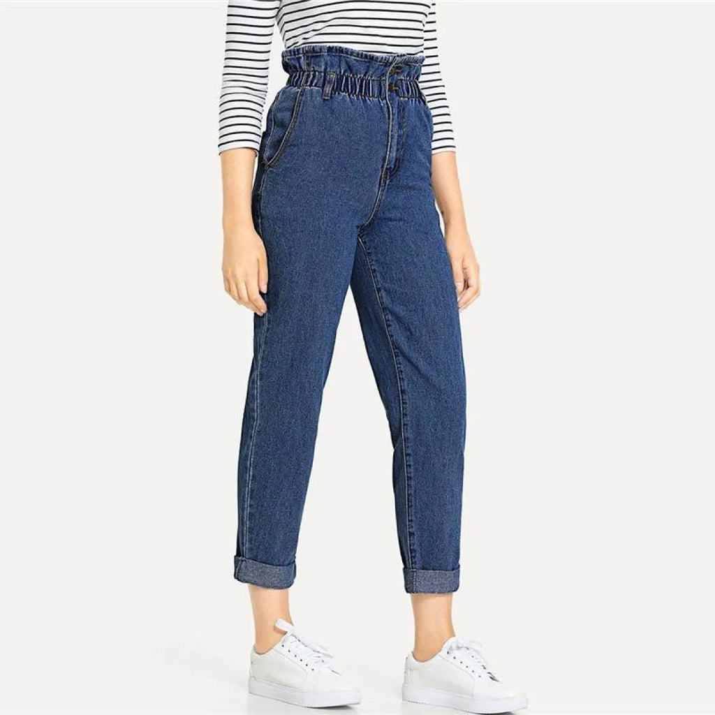 Women's High Waist Rolled Jeans