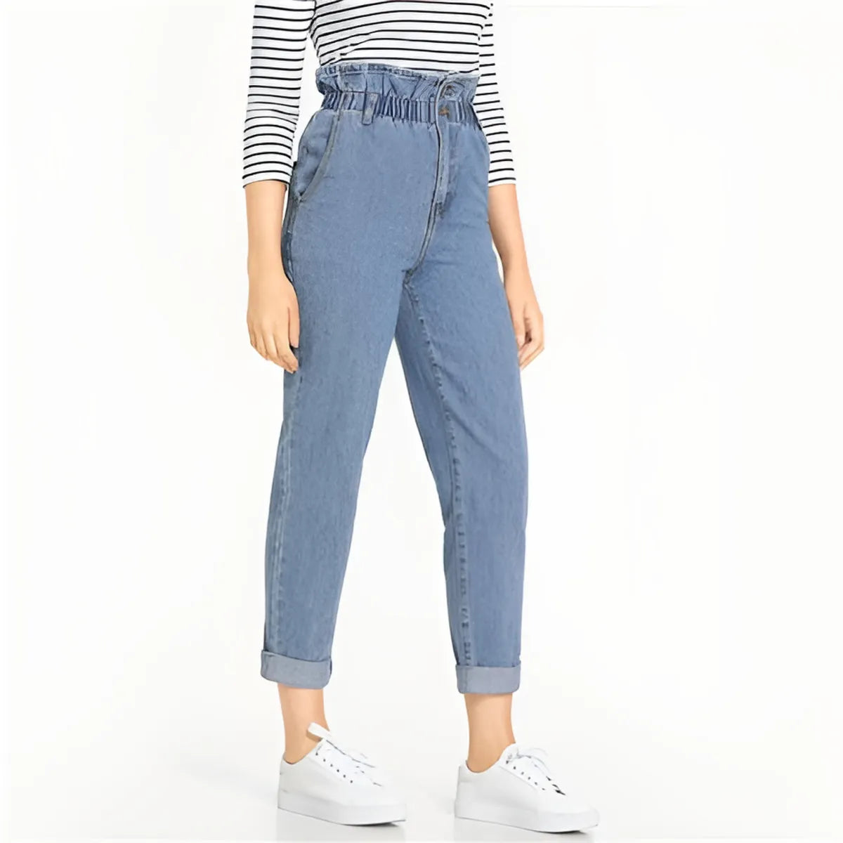 Women's High Waist Rolled Jeans