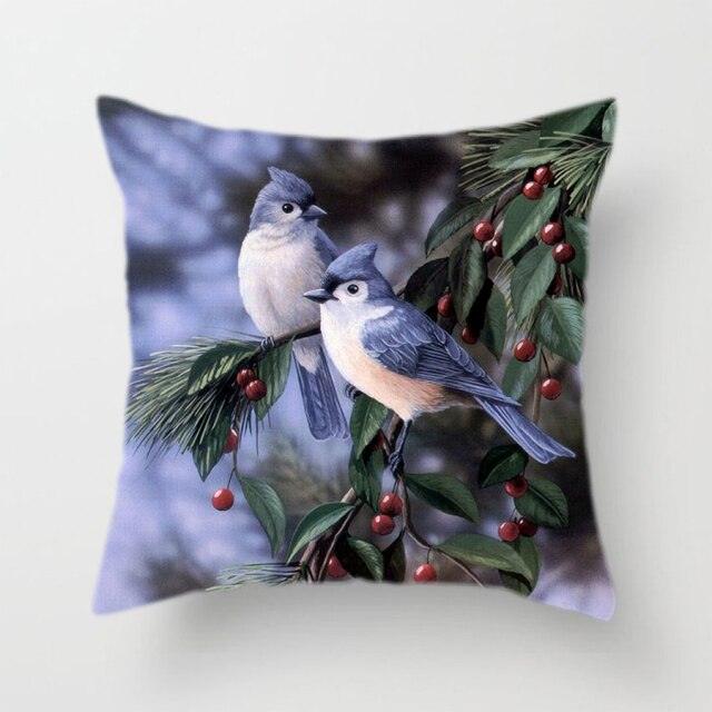 Lovely Bird Polyester Cotton Cushion Cover Bird On The Tree Accent Decorative Throw Pillow Case Hand Painted Cushion Cover Cute Bird Pillow Shells Flower Pattern Pillow Covers Decorative For Sofa Bed Living Room Luxury New Stylish Pillows 45x45cm