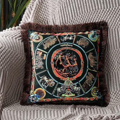 Unique Designed European American Luxury Printed Polyester Cushion Cover Horse printed Lumbar Cover Tassel Edge Modern Throw Pillow Covers Square Decorative Set Cushion Covers For Home Bed Couch Sofa Bench