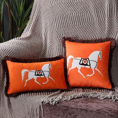 Unique Designed European American Luxury Printed Polyester Cushion Cover Horse printed Lumbar Cover Tassel Edge Modern Throw Pillow Covers Square Decorative Set Cushion Covers For Home Bed Couch Sofa Bench