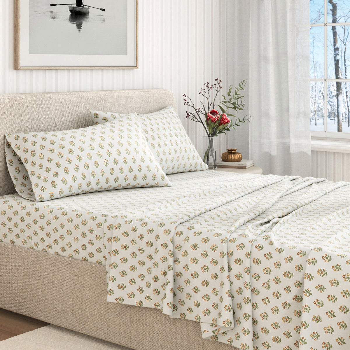 Turkish Cotton Flannel Sheet Set - Winter Floral Collection